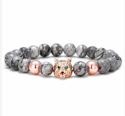 Copper Stone 8mm Wolf Bracelet - Two Colors
