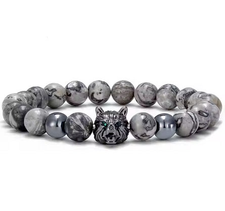 Copper Stone 8mm Wolf Bracelet - Two Colors