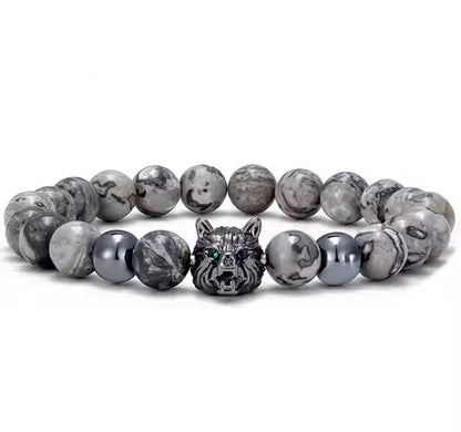 Copper Stone 8mm Wolf Bracelet - Two Colors