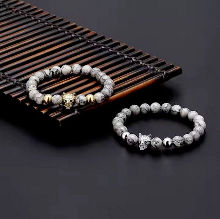 Copper Stone 8mm Wolf Bracelet - Two Colors