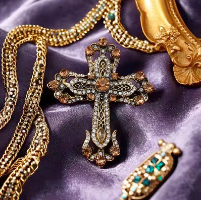 Elegant Crystal Cross Brooch