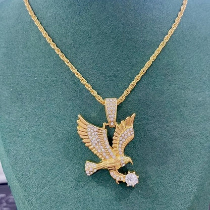 Men's Eagle Pendant Necklace with CZ Micro Pave