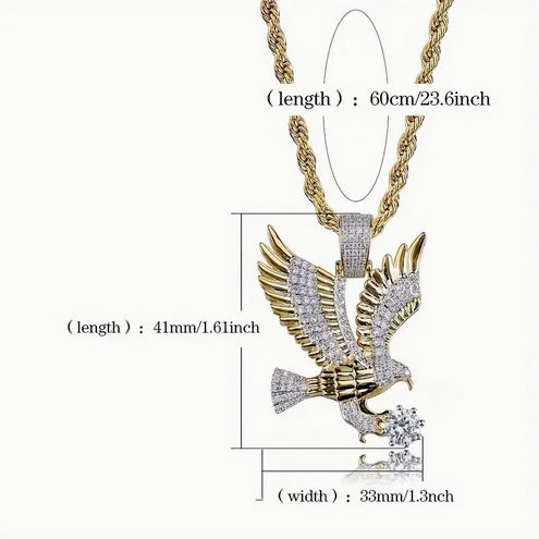 Men's Eagle Pendant Necklace with CZ Micro Pave