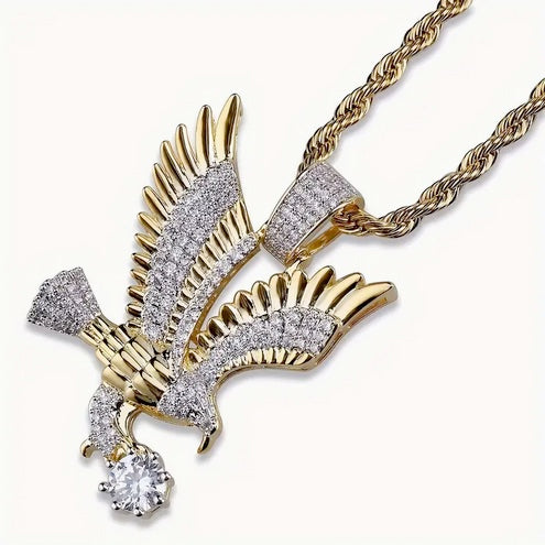 Men's Eagle Pendant Necklace with CZ Micro Pave