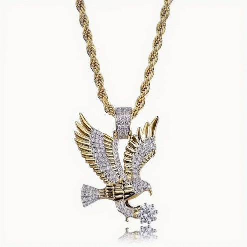 Men's Eagle Pendant Necklace with CZ Micro Pave