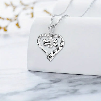 Heart Shaped Dog  Bone Pendant Necklace