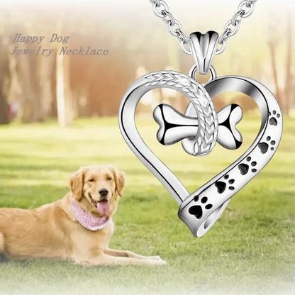 Heart Shaped Dog  Bone Pendant Necklace