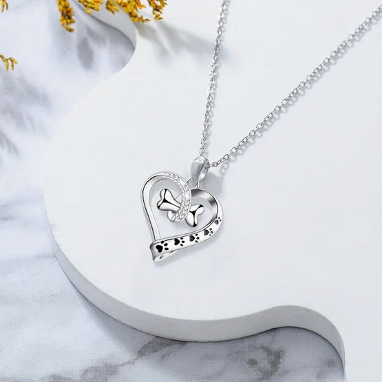 Heart Shaped Dog  Bone Pendant Necklace
