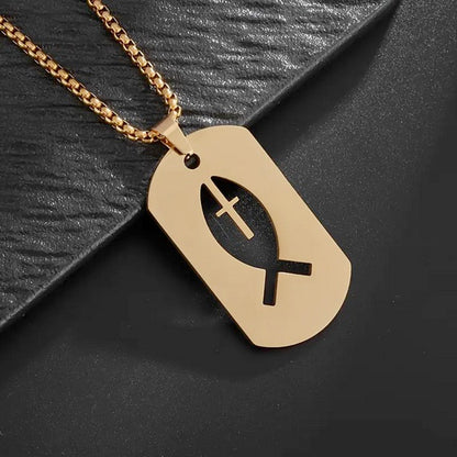 Dog Tag Style Fishers Of Men Cross Necklace