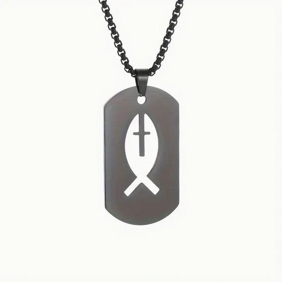 Dog Tag Style Fishers Of Men Cross Necklace
