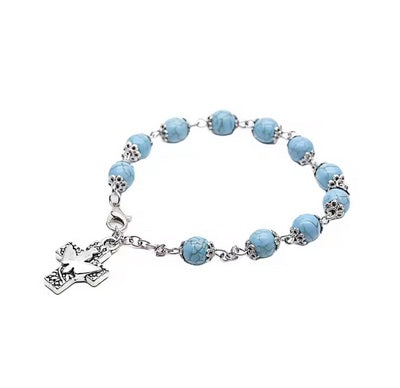 Dove Of Peace On Cross Turquoise Bracelet- Length Adjustable