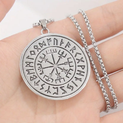 3-D Bohemian Style Viking Wolf Head Pendant Necklace with Norse Runes Necklace