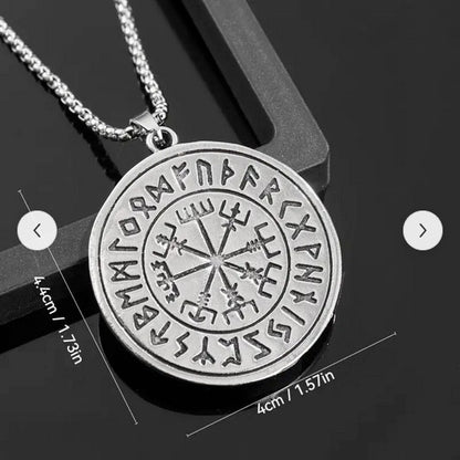 3-D Bohemian Style Viking Wolf Head Pendant Necklace with Norse Runes Necklace