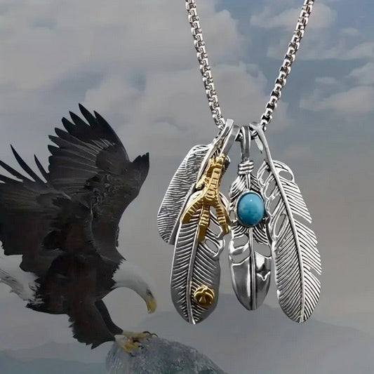 Striking Eagle Feathers And Eagle Claw Necklace