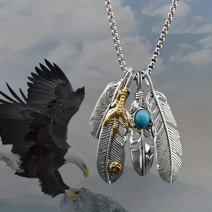 Striking Eagle Feathers And Eagle Claw Necklace