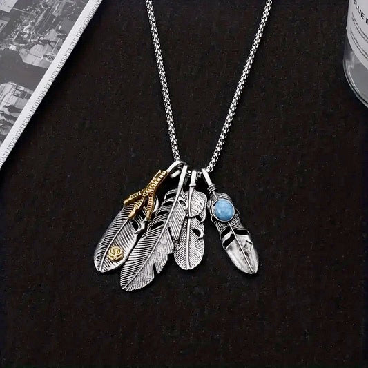 Striking Eagle Feathers And Eagle Claw Necklace