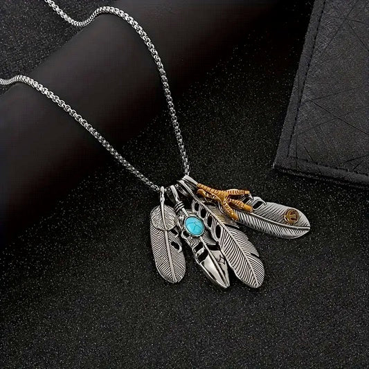Striking Eagle Feathers And Eagle Claw Necklace