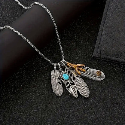 Striking Eagle Feathers And Eagle Claw Necklace