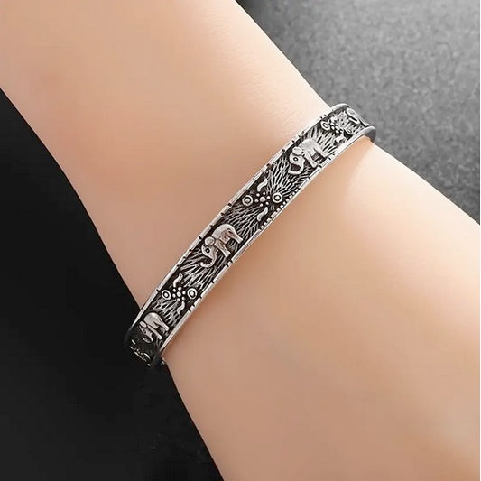 Tibetan Style Elephant Carving Vintage Cuff Bracelet