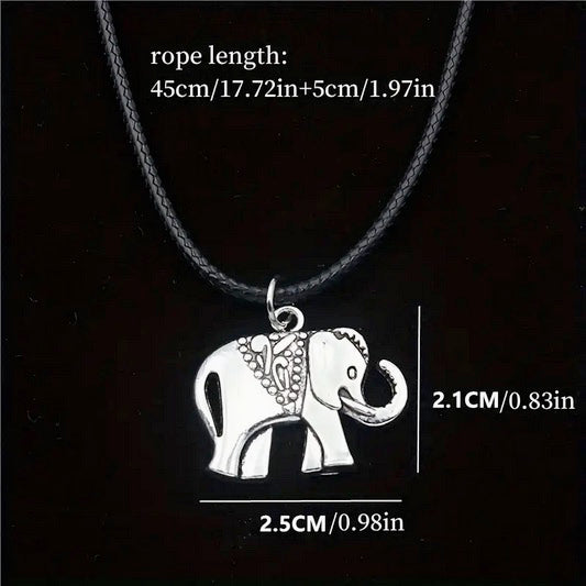 Elephant On  Adjustable Length Leather Cord -One Piece