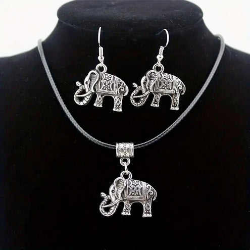 Three Piece Save The Elephants Necklace And Earring Set