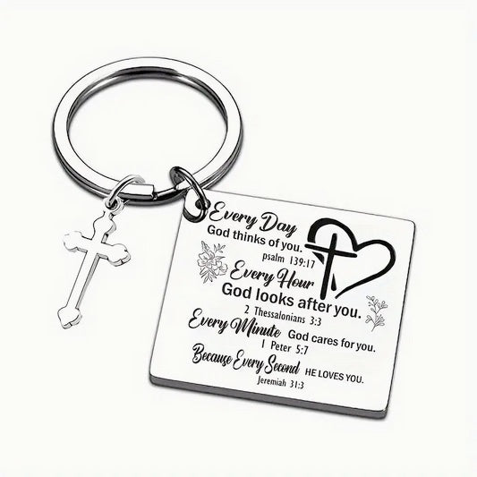 Four Bible Verses Inspirational Cross And Heart Keychain