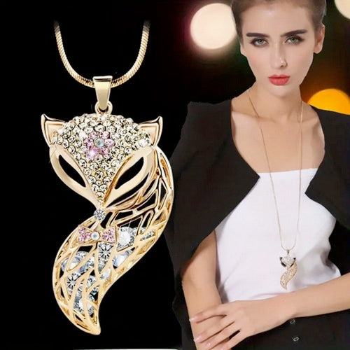 Fox Necklace With Rhinestones