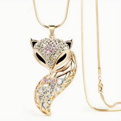 Fox Necklace With Rhinestones