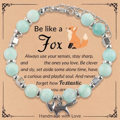 Elegant Handmade Natural Stone Beaded Fox Bracelet with Inspirational Quote Card