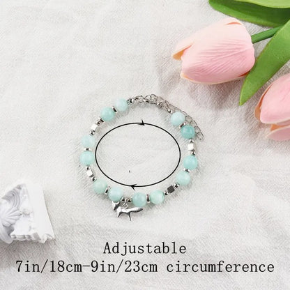 Elegant Handmade Natural Stone Beaded Fox Bracelet with Inspirational Quote Card