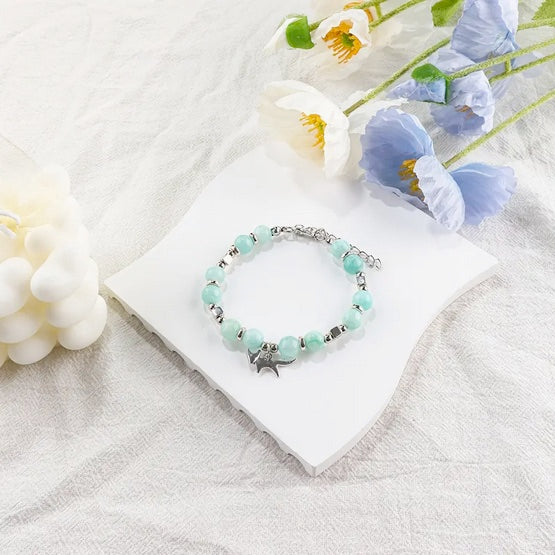 Elegant Handmade Natural Stone Beaded Fox Bracelet with Inspirational Quote Card