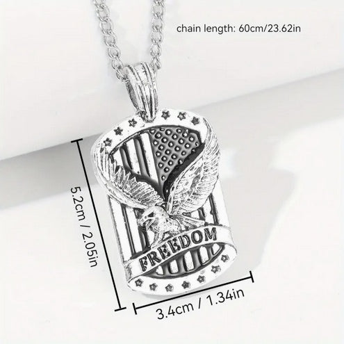 Freedom Eagle Pendant Dog Tag Style Necklace for Men and Women - Stainless Steel, Vintage Style, No Plating, Unisex