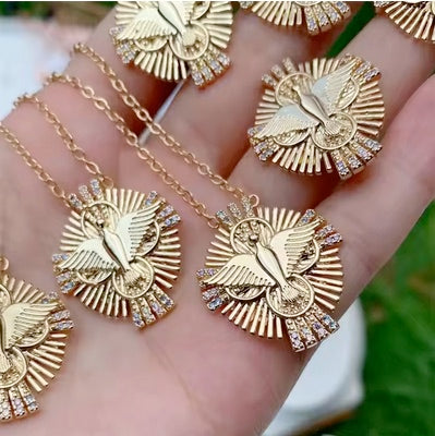 18K Plated Holy Spirit Dove Cross CZ Necklace