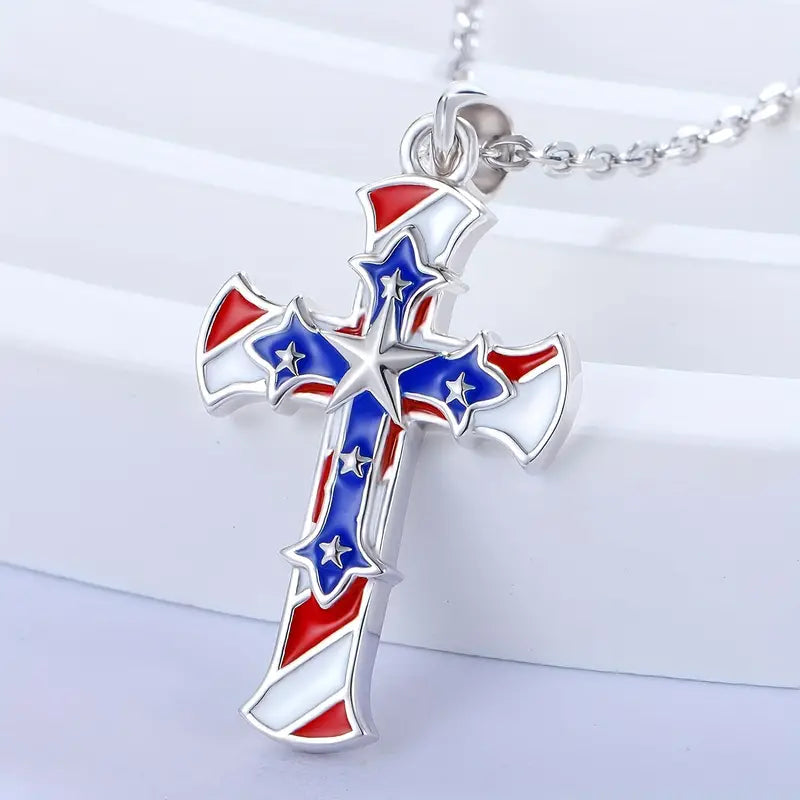 3-D American Flag Cross Necklace
