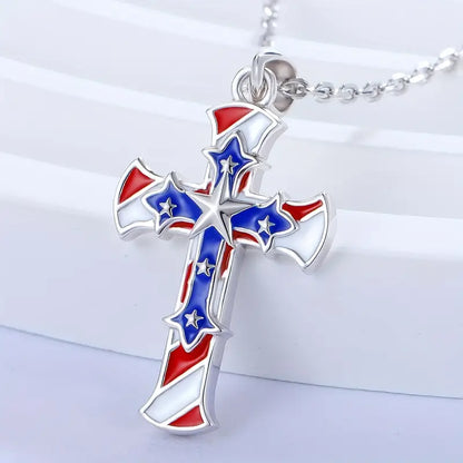 3-D American Flag Cross Necklace