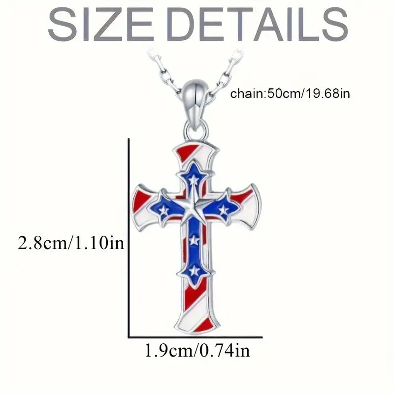 3-D American Flag Cross Necklace