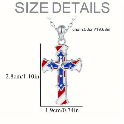 3-D American Flag Cross Necklace