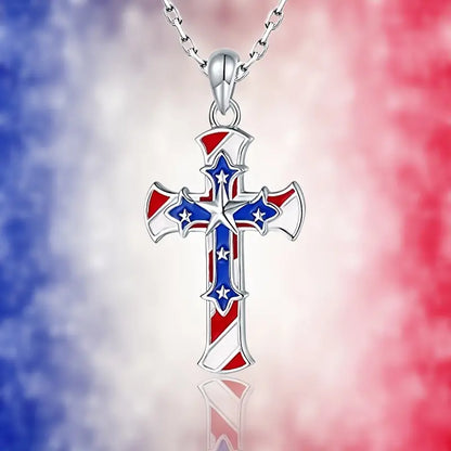 3-D American Flag Cross Necklace