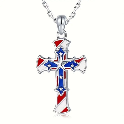 3-D American Flag Cross Necklace