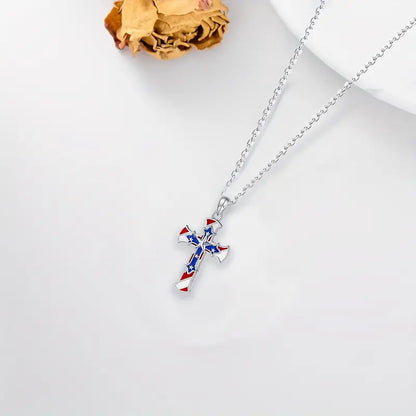 3-D American Flag Cross Necklace