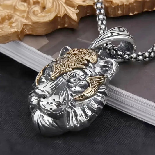 High End Two Tone Tiger Head Necklace