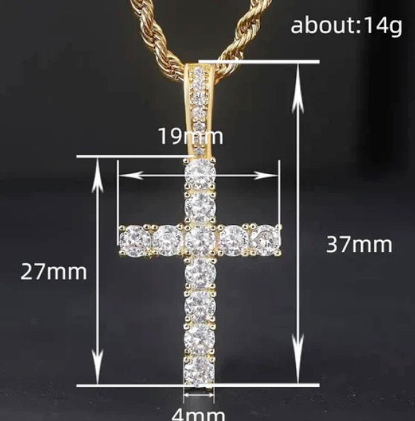 14K Gold Platted Stunning Cubic Zerconia Cross Necklace, Bracelet and Earring Set