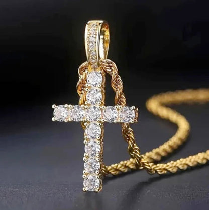 14K Gold Platted Stunning Cubic Zerconia Cross Necklace, Bracelet and Earring Set