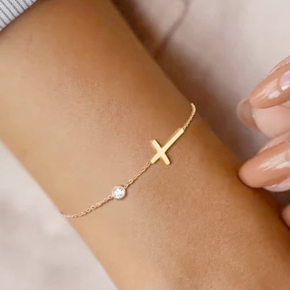 14K Gold Platted Stunning Cubic Zerconia Cross Necklace, Bracelet and Earring Set