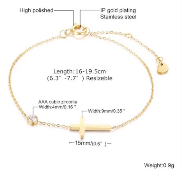 14K Gold Platted Stunning Cubic Zerconia Cross Necklace, Bracelet and Earring Set