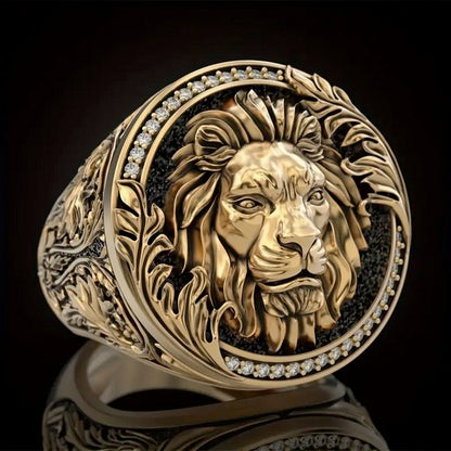 Luxury Men's Vintage Gold Plated Lion Of Judah Cubic Zirconia Ring