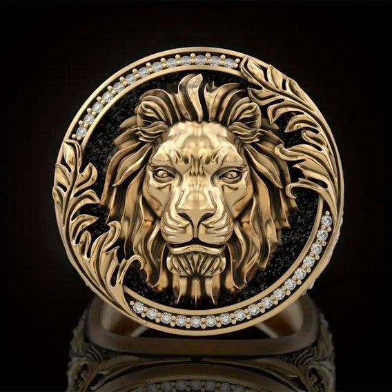 Luxury Men's Vintage Gold Plated Lion Of Judah Cubic Zirconia Ring