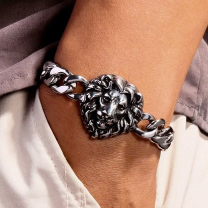 Sleek Titanium Lion Head Link Bracelet - 304 Stainless Steel