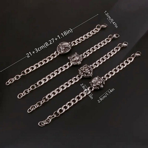 Sleek Titanium Lion Head Link Bracelet - 304 Stainless Steel
