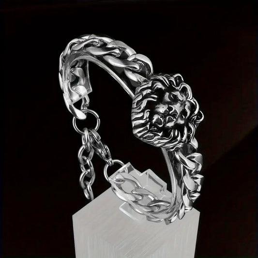 Sleek Titanium Lion Head Link Bracelet - 304 Stainless Steel